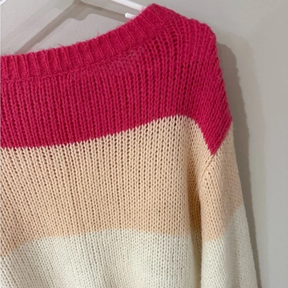 Lovers & Friends Lynn Sweater - Rose Pink Color Block Stripes - Size Small - Picture 11 of 12